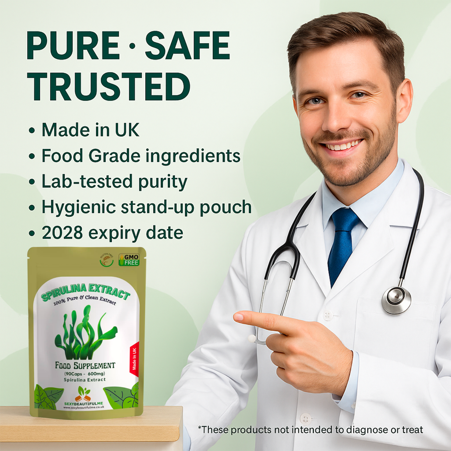 Spirulina Extract Capsules 600mg–Immune System & Detox Support–100%Natural Vegan