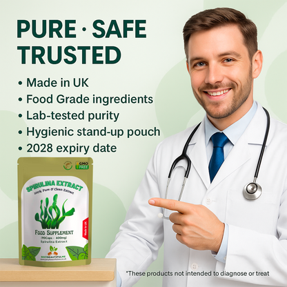 Spirulina Extract Capsules 600mg–Immune System & Detox Support–100%Natural Vegan