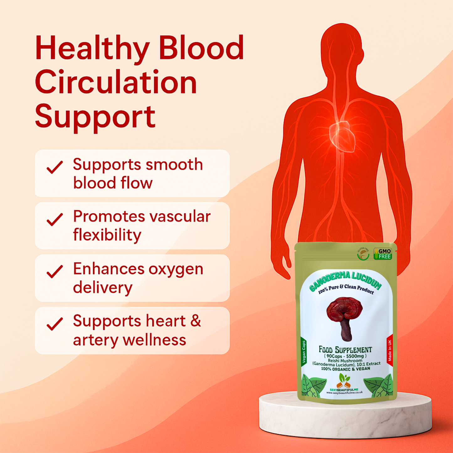 Reishi Mushroom 5500mg Capsules (Ganoderma Lucidum) – Strong & Effective – Vegan