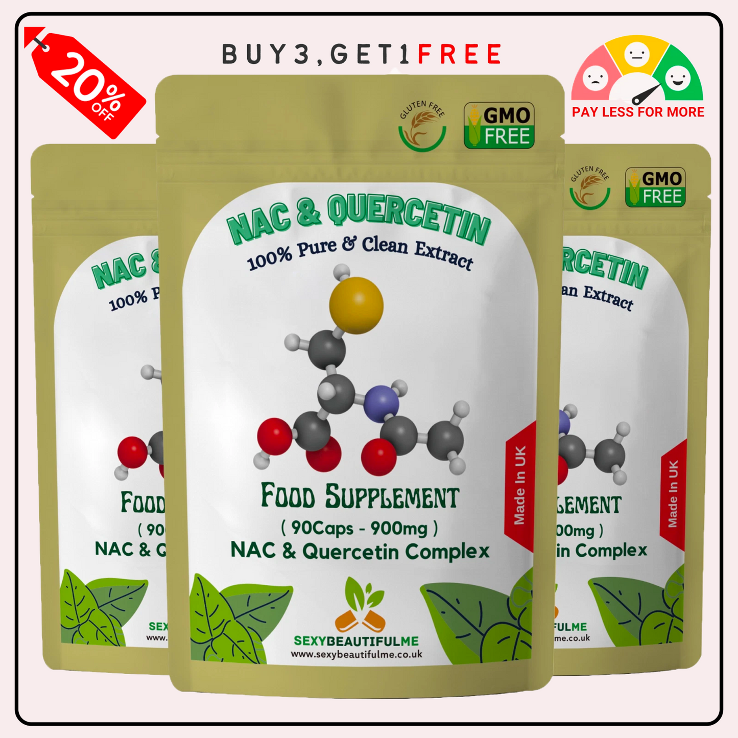 NAC Quercetin 900mg Capsules – Lung, Liver & Immune Health, Vitamin C 50mg