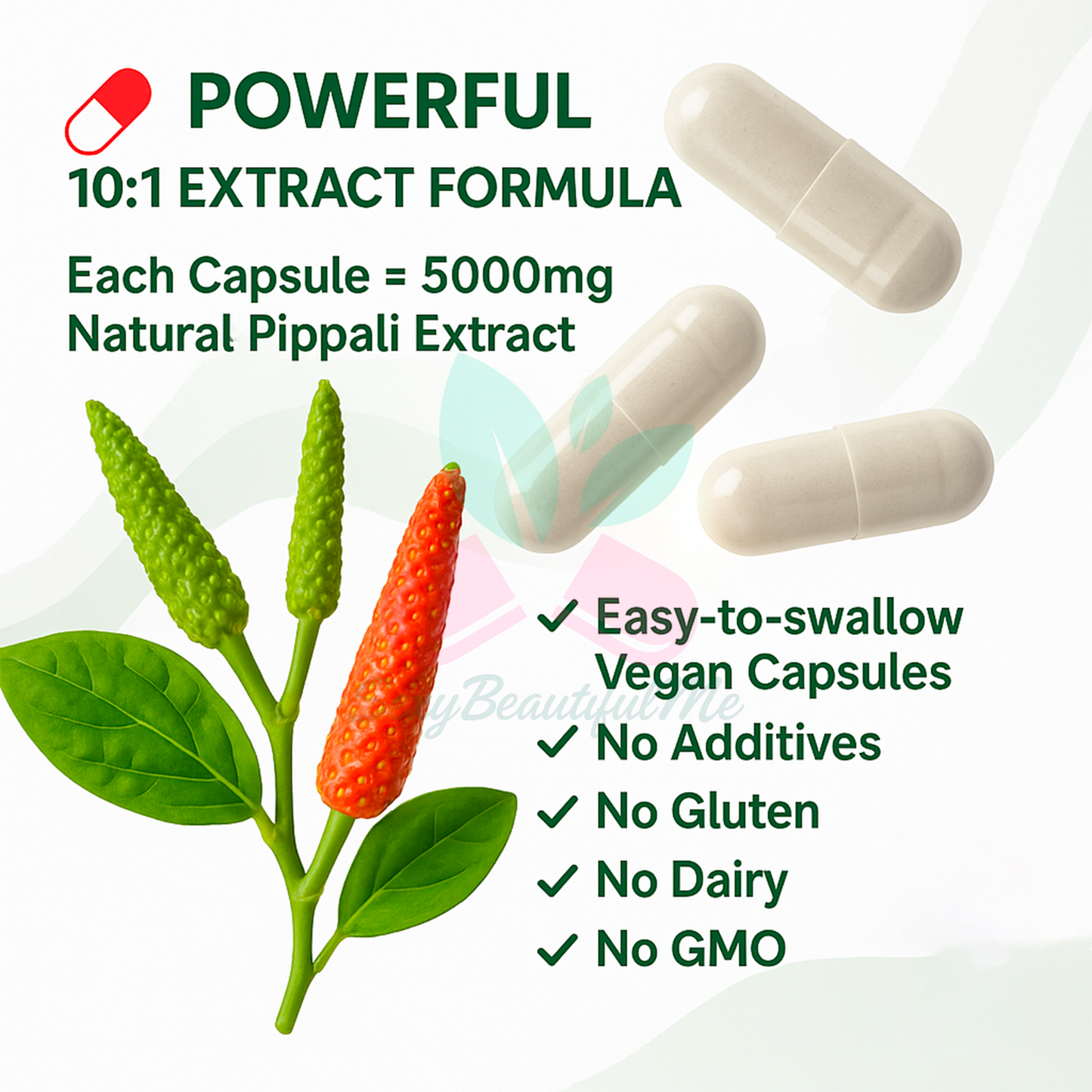 Pippali Capsules (Long Pepper) 5000mg–Heartburn & Indigestion Relief–100% Vegan