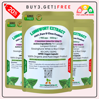 Lungwort Extract Capsules 550mg–Natural Lungwort Powder–Vegan & Strong Product