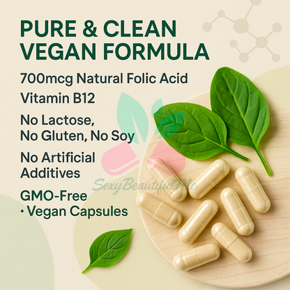 Folic Acid 700mcg + Vitamin B12 Capsules | Reduce Tiredness & Fatigue | Vegan