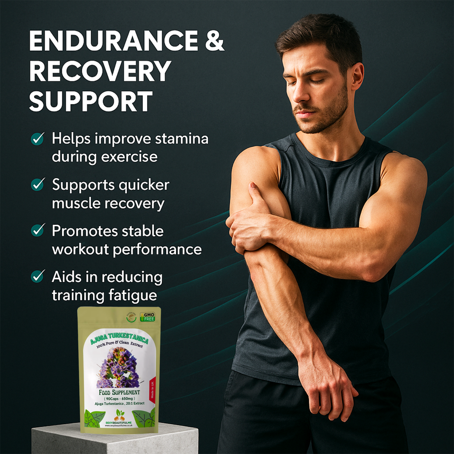 Turkesterone Capsules 13,000mg (650mg 20:1) -Ajuga Turkestanica-Fitness Support