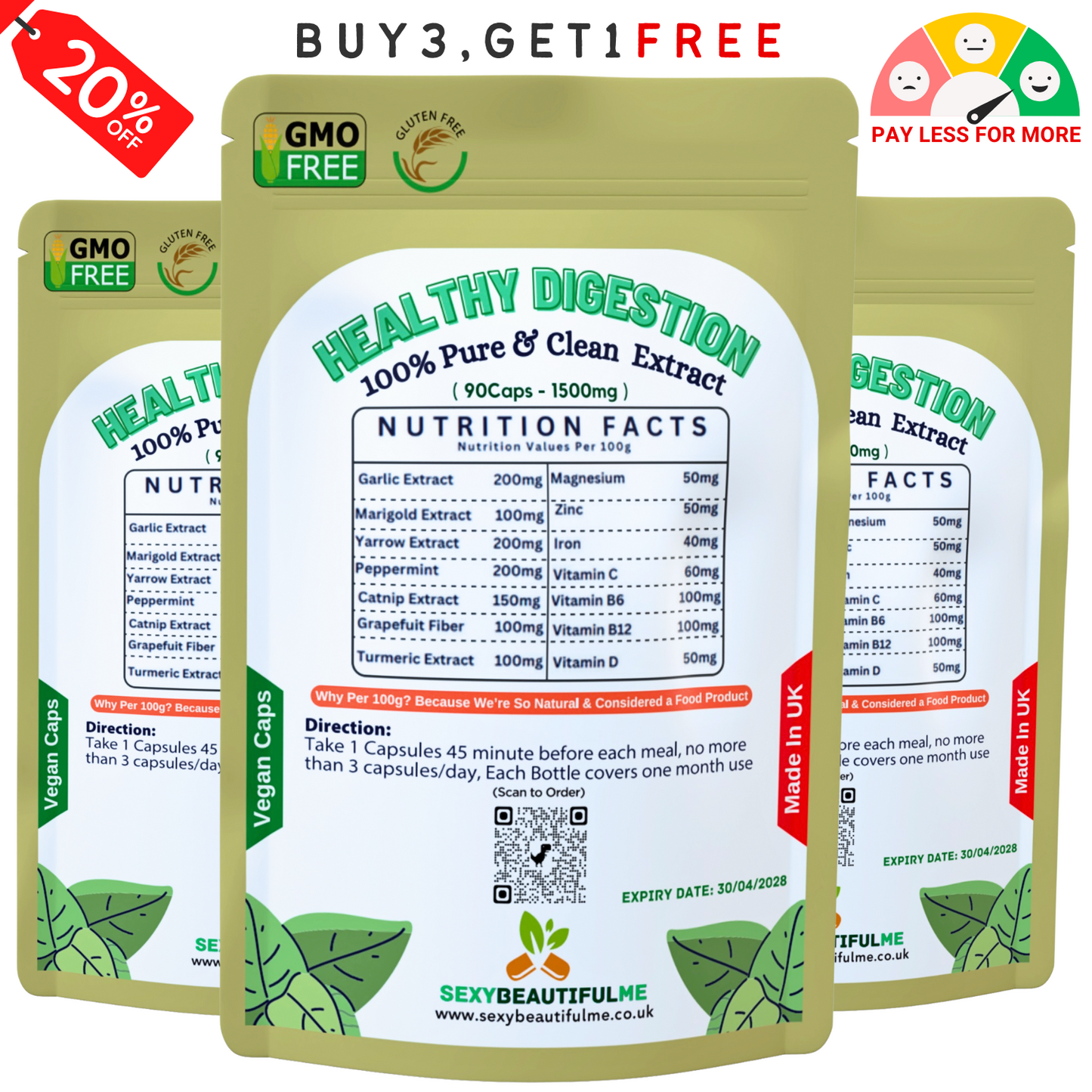 Gut Health Support 1500mg Caps | Healthy Digestion Capsule | Clean Vegan Formula