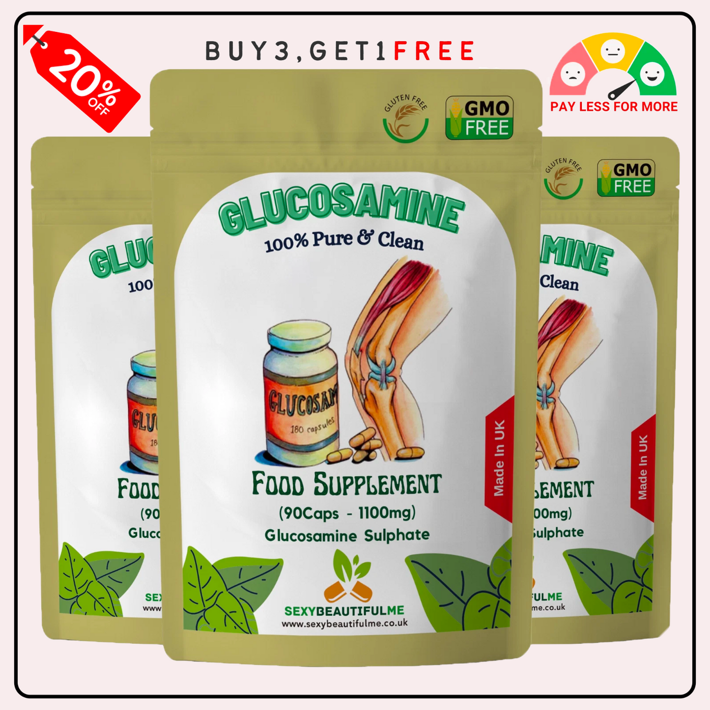 Glucosamine 2KCl 1100mg Capsules–100% Vegan Joint & Arthritis Support Supplement