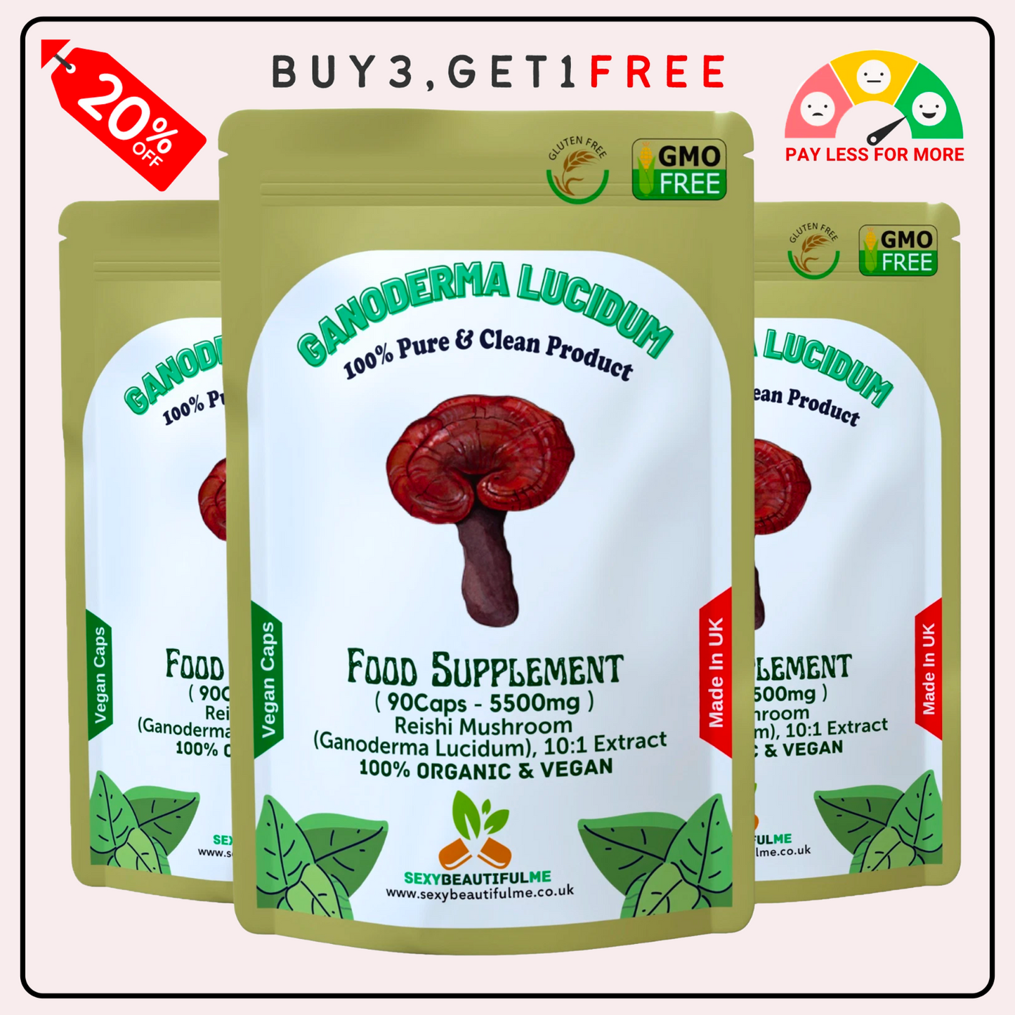 Reishi Mushroom 5500mg Capsules (Ganoderma Lucidum) – Strong & Effective – Vegan