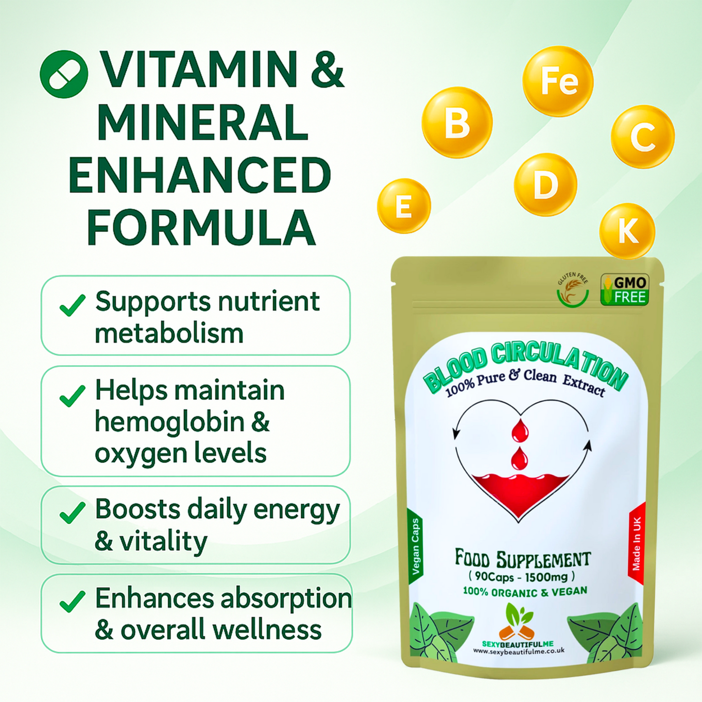 Blood Circulation Health Caps 1500mg-100%Vegan-Healthy Blood Circulation Support