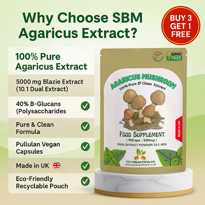 Agaricus Mushroom Extract Capsules 5000mg-40% Polysaccharides-Support Immunity
