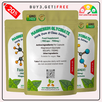 Magnesium Glycinate 700mg – 100% Vegan Capsules for Bone Health & Sleep Support