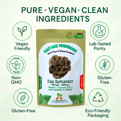 MAITAKE MUSHROOM 500mg Capsules (30% β-Glucan) Vegan & Effective, Strong Product