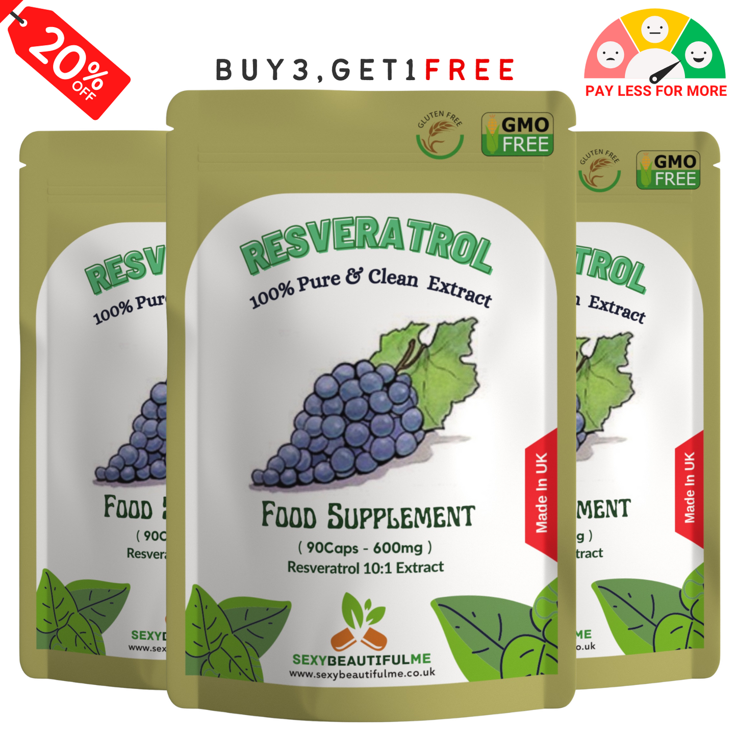 Resveratrol Extract Capsules 600mg-(50%Trans-Resveratrol 300mg)-Skin Health