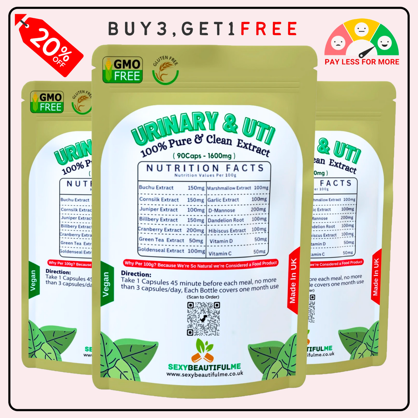 Urinary & UTI Complex 1600mg Capsule | Relief Support | 100%Vegan-Bladder Health