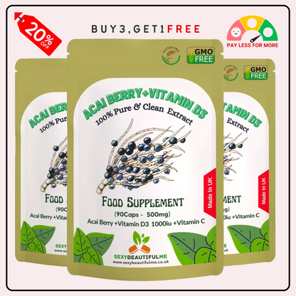 Vitamin D3 1000IU & C, Acai Berry Extract, Vegan Capsules, Immune Support-Pure
