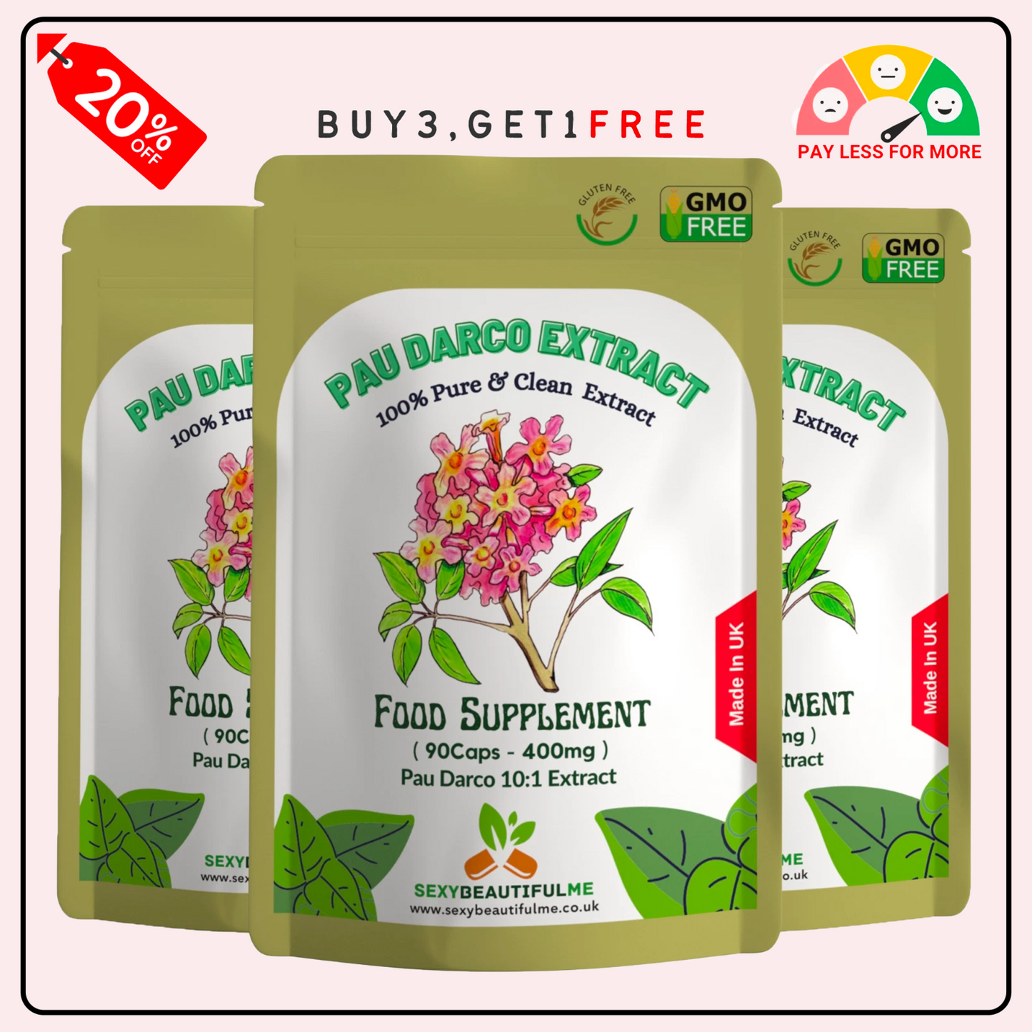Pau D'arco Capsules 4000mg -Vegan Capsule- Anti-Inflammation -100% Natural