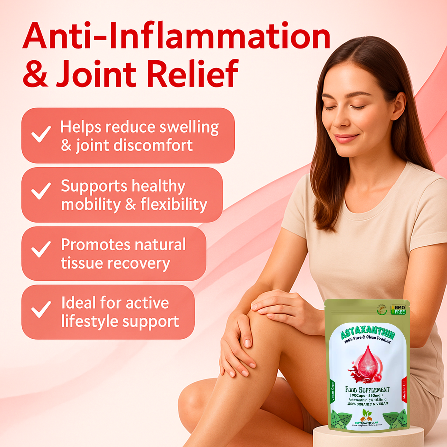 Astaxanthin 550mg , 3%, 16.5mg Clean Astaxanthin Veg Capsules 100% Natural Algae
