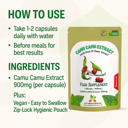 Camu Capsules 900mg–Natural Vitamin C Source &Antioxidant Support-100%Vegan