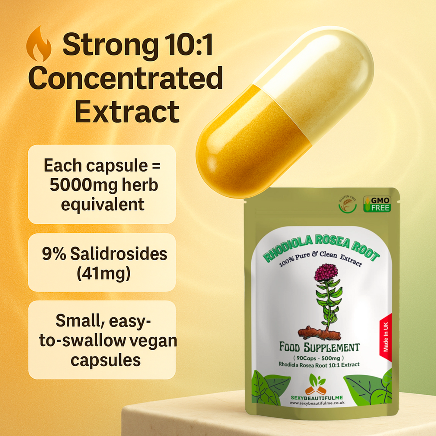 Rhodiola Rosea Capsules 5000mg– 9% Salidrosides (41mg) –Energy & Mental Health