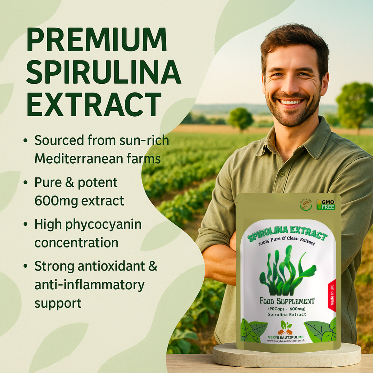 Spirulina Extract Capsules 600mg–Immune System & Detox Support–100%Natural Vegan