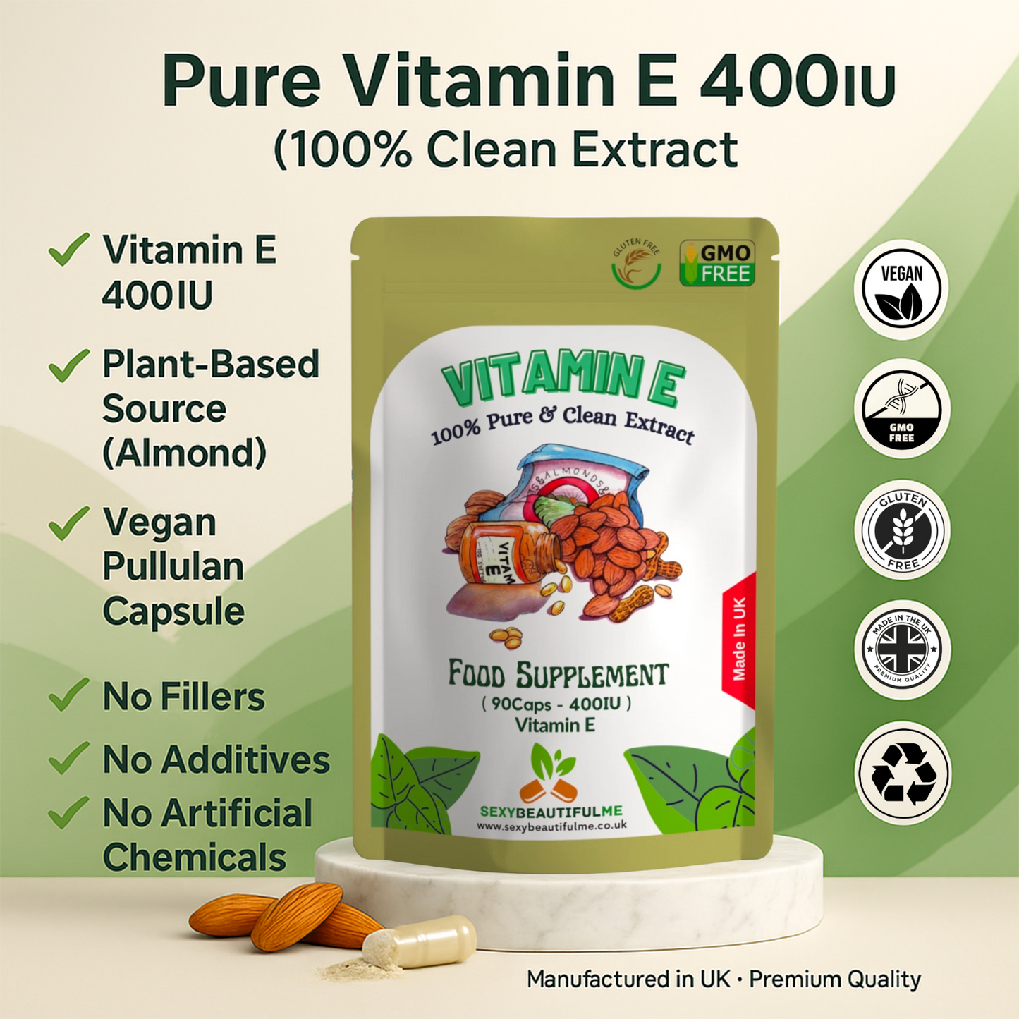 Vitamin E 400IU Capsules–High Strength Antioxidant–Skin, Hair & Immune Support