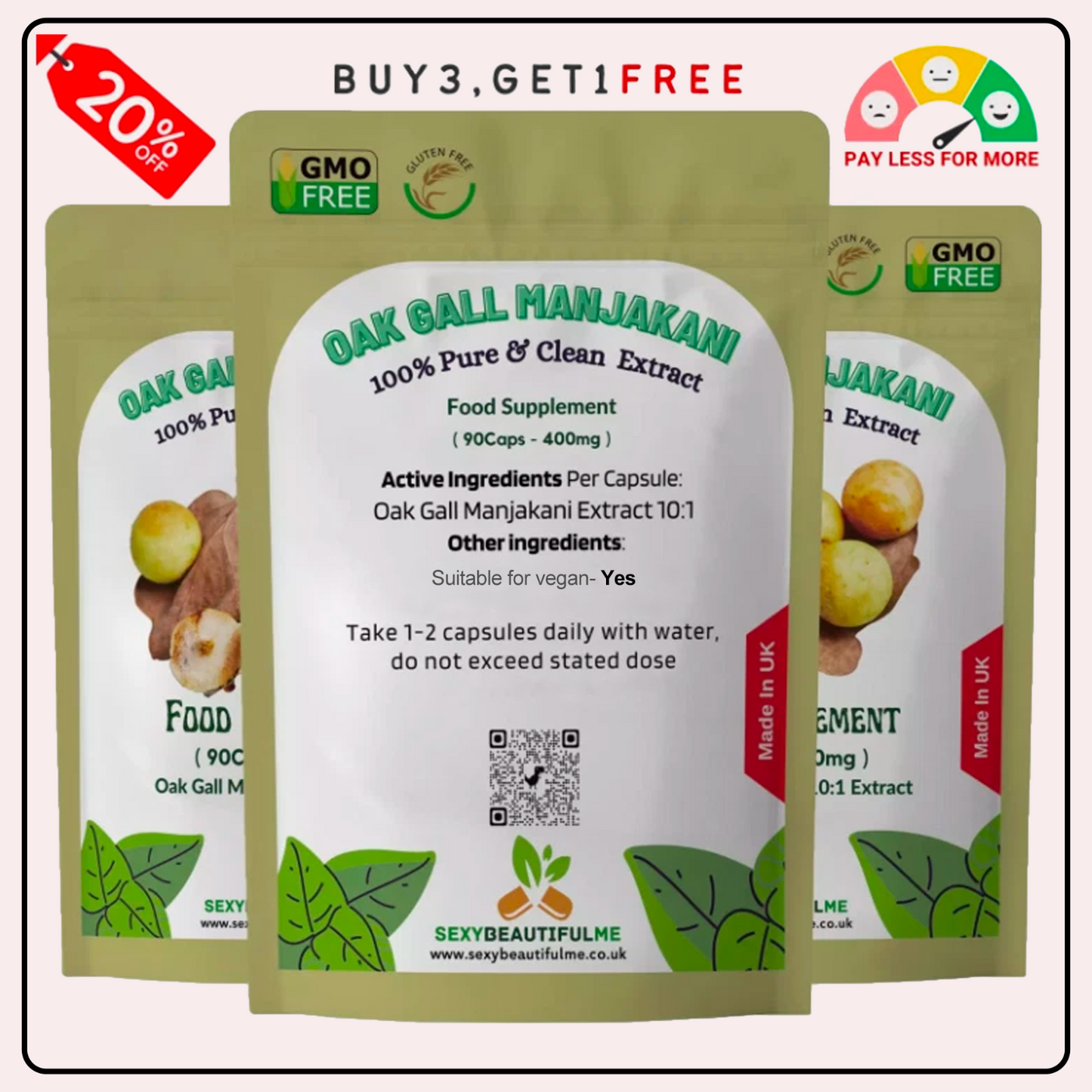Manjakani Oak Gall 400mg Capsules – Women’s Wellness & Balance – Vegan – UK Made