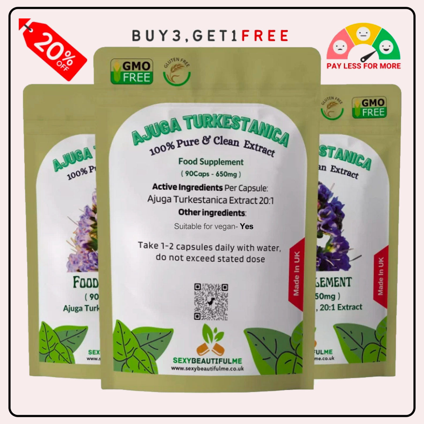 Turkesterone Capsules 13,000mg (650mg 20:1) -Ajuga Turkestanica-Fitness Support