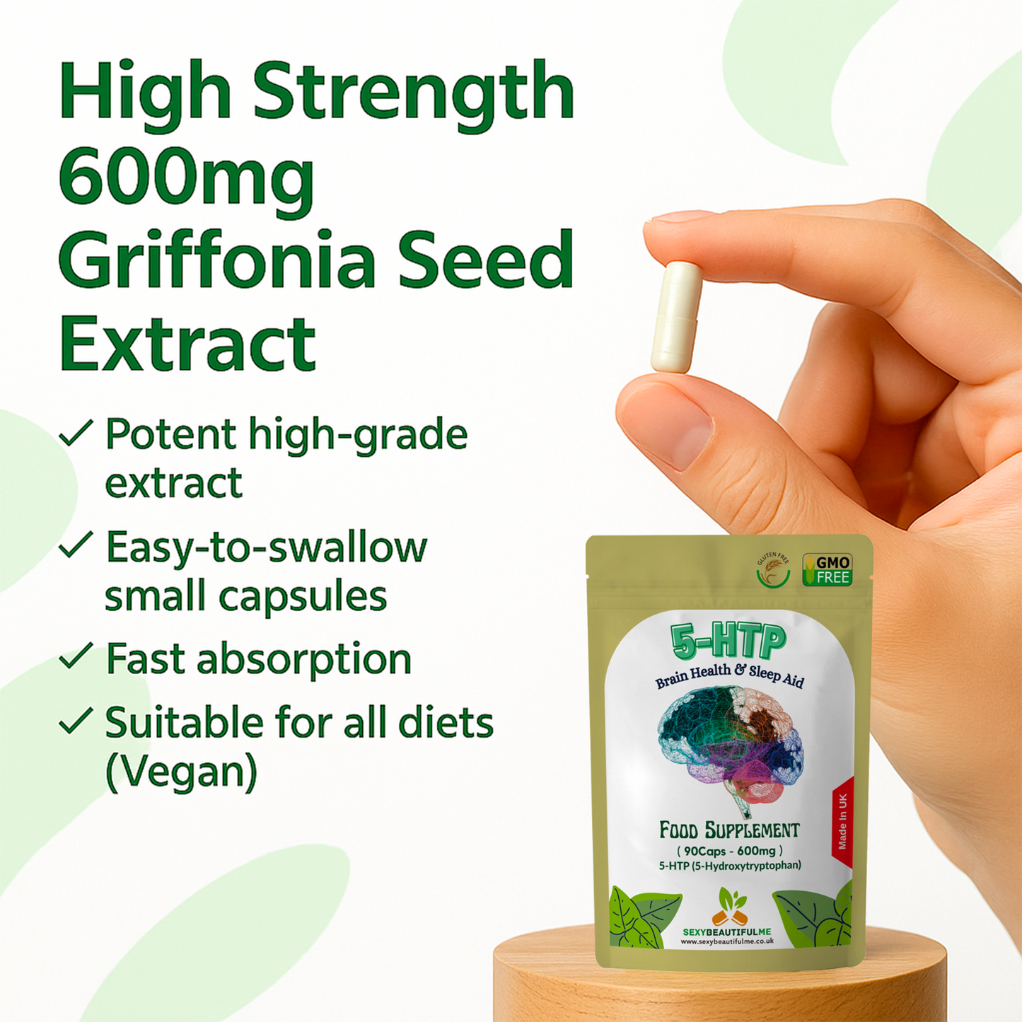 5-HTP 600mg Capsules–High Strength Griffonia Seed–Mood, Serotonin, Sleep &Stress