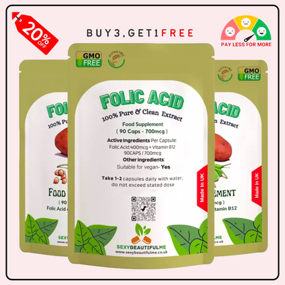 Folic Acid 700mcg + Vitamin B12 Capsules | Reduce Tiredness & Fatigue | Vegan