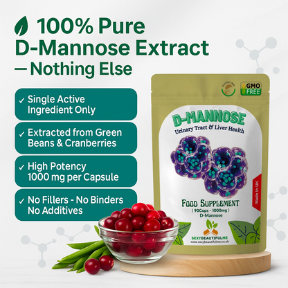 D-Mannose Capsules 1000mg-Healthy Urinary Tract-Cystitis Relief UTI-Liver Health