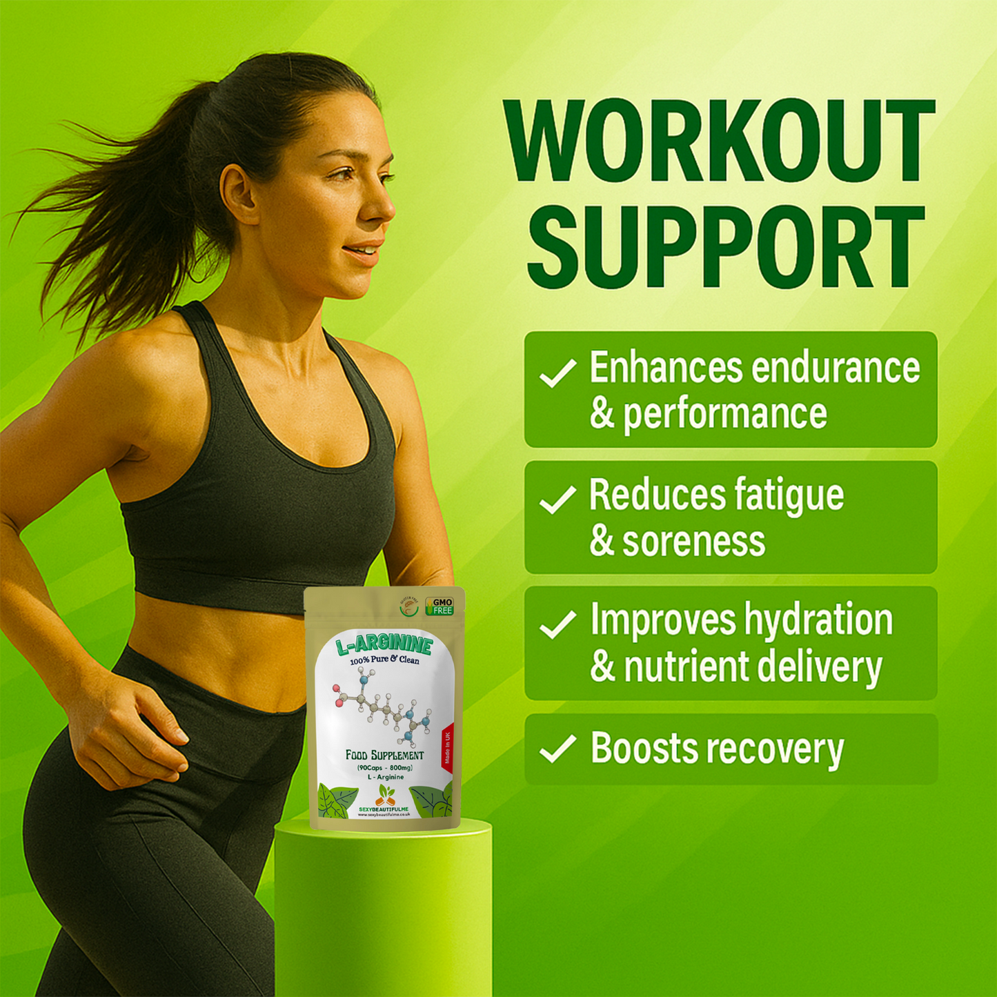 L-Arginine 800mg | Muscle &Workout Support | Natural Energy &Recovery | Veg Caps