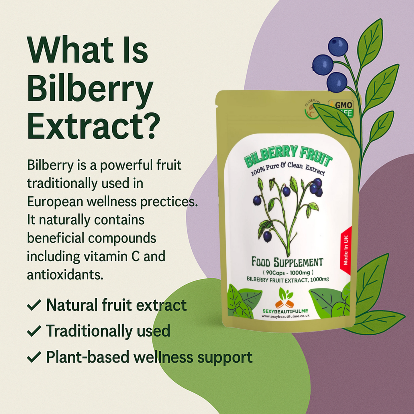 Bilberry Extract Capsules, 1000mg-Vegan Capsule- 100% Natural & Strong