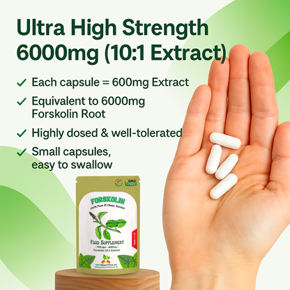 Forskolin Root 6000mg–10:1 Extract–Vegan Fat Burner & Slimming Support Capsules