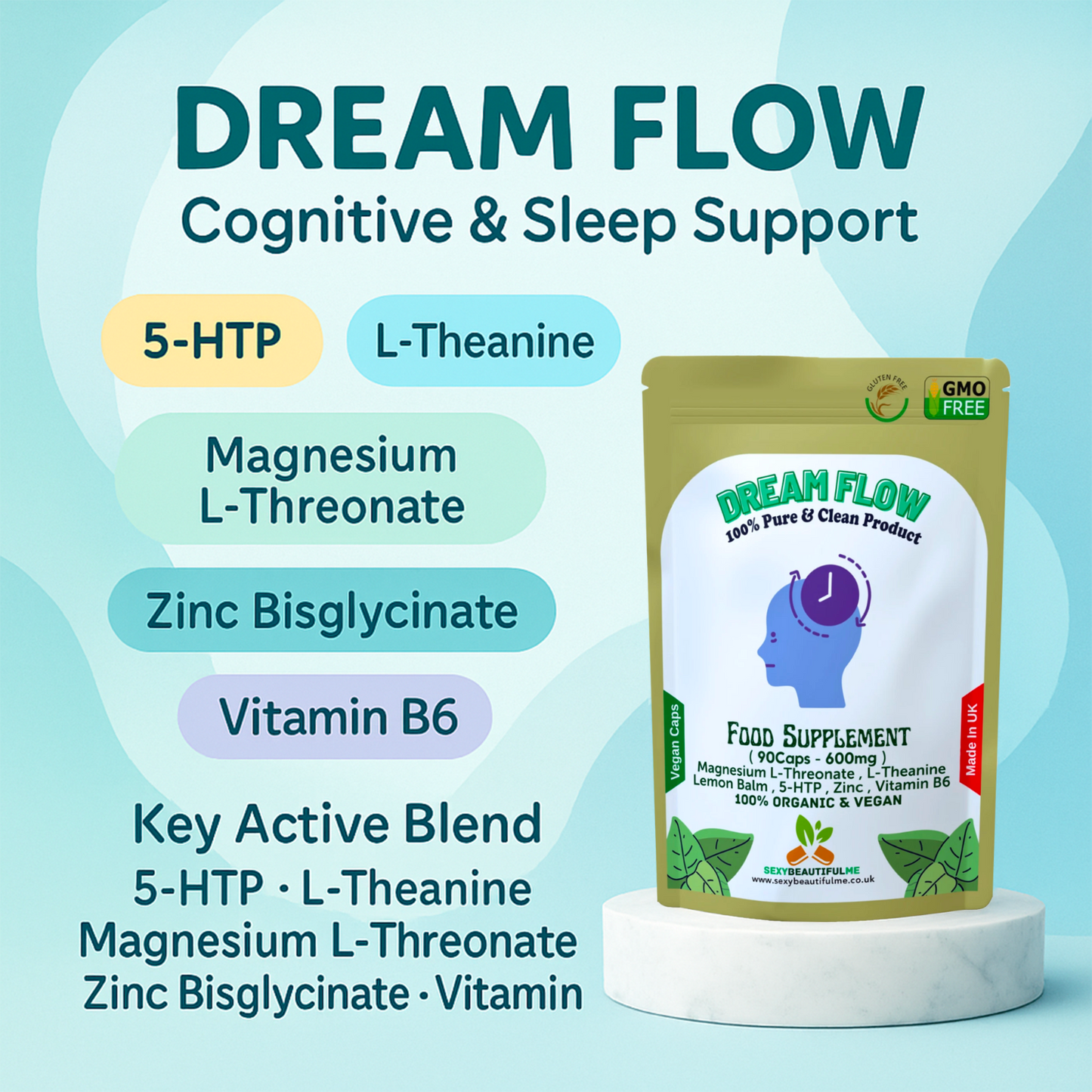 Dream Flow 600mg Capsules – Natural Sleep & Cognitive Health Supplement-Vegan