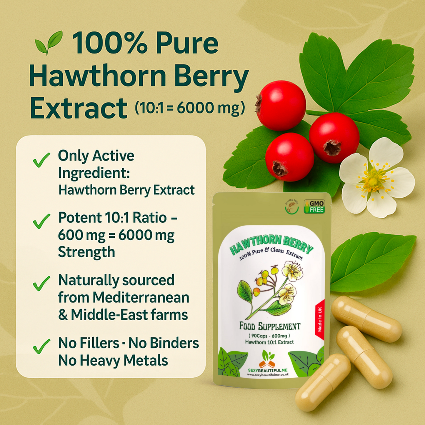 Hawthorn Berry Extract Capsules 6000mg-Veg Cap-Antioxidants, Cholesterol Support