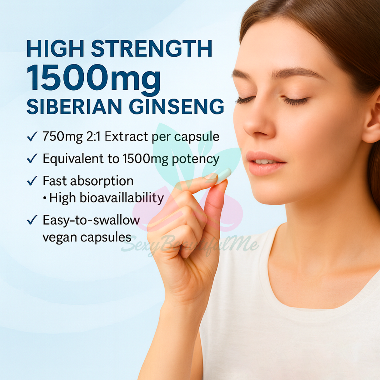 Siberian Ginseng Capsule 1500mg–100%Natural-Strong&Vegan-Energy, Focus, Vitality