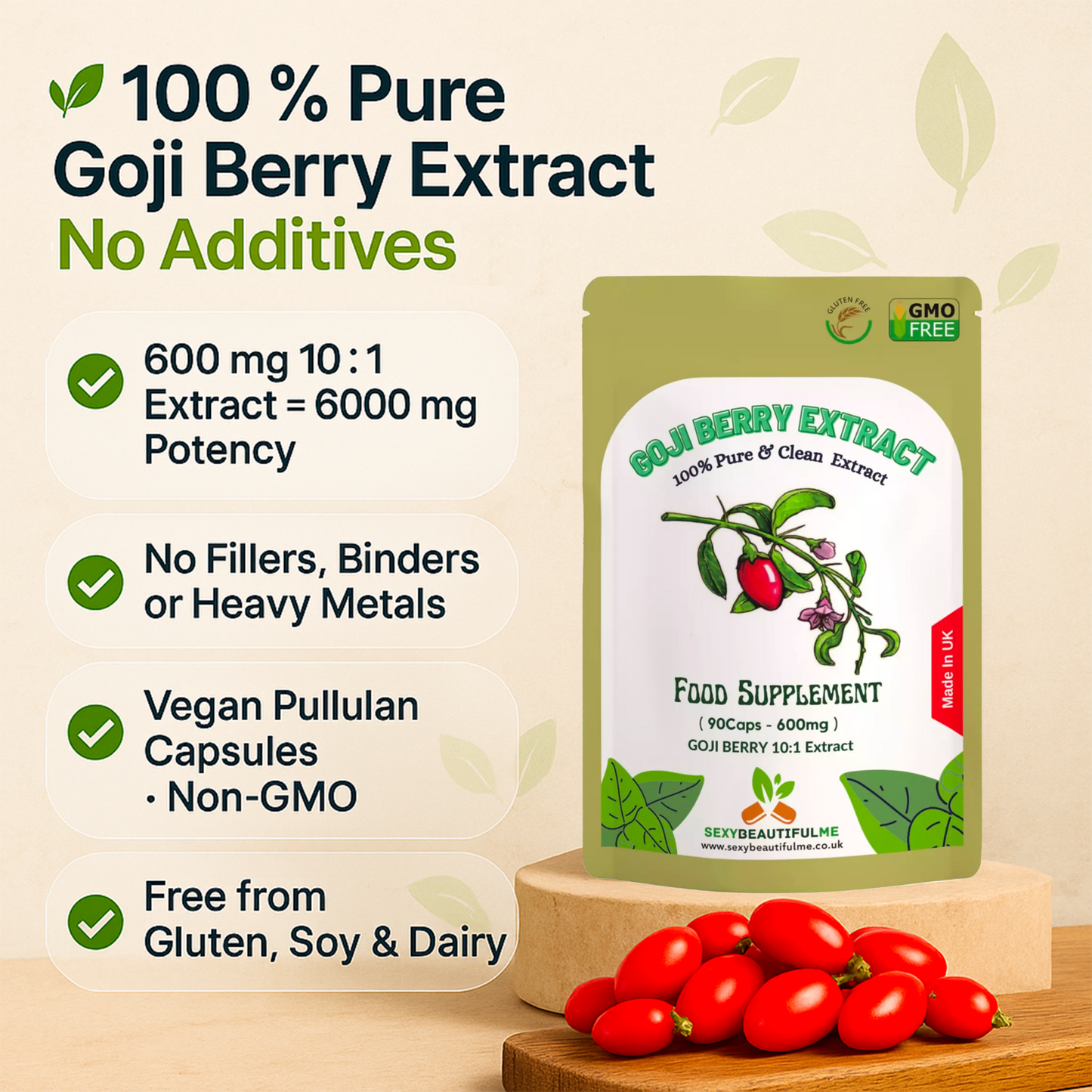 Goji Berry Extract 6000mg Vegan Capsules Genuine Natural Supplement Antioxidant