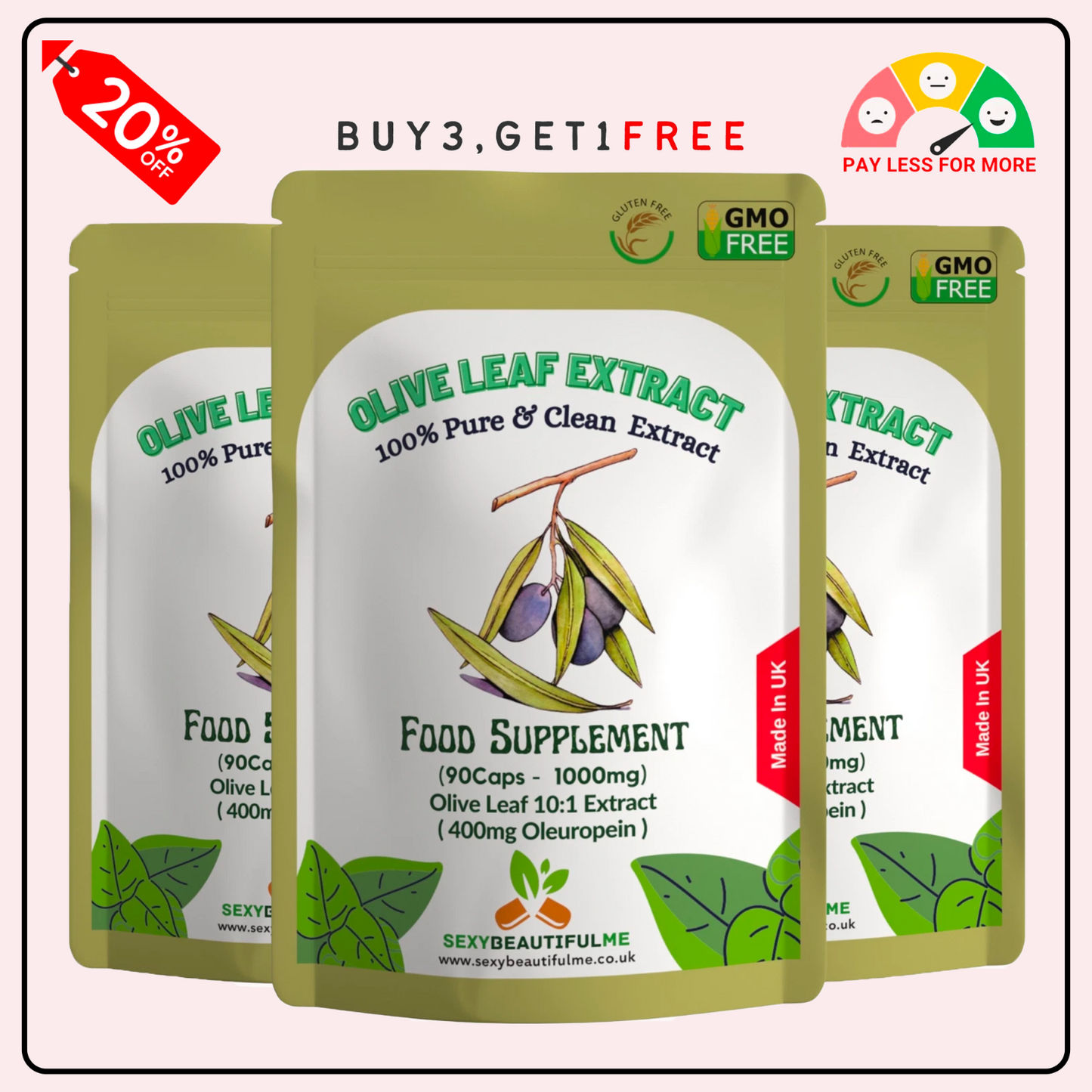 Olive Leaf Extract Capsules 10000mg(400mg Oleuropein)-Weight Control & Immunity