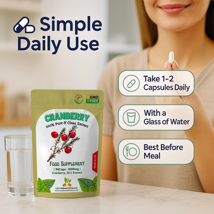 Cranberry Extract Capsules 20,000mg | Natural Vegan Supplement | Urinary Tract