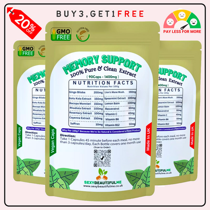Memory Support Caps 1400mg– Memory, Concentration & Brain Function Support-Vegan