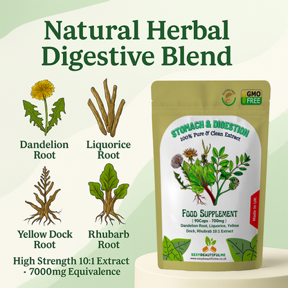Gut &Digestive Support Capsules 7000mg–Dandelion, Licorice, Yellow Dock, Rhubarb