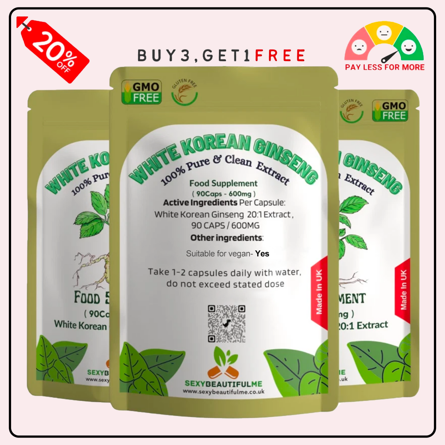 White Korean Ginseng Capsules – 12,000 mg | Vegan | Supporting Overall Health