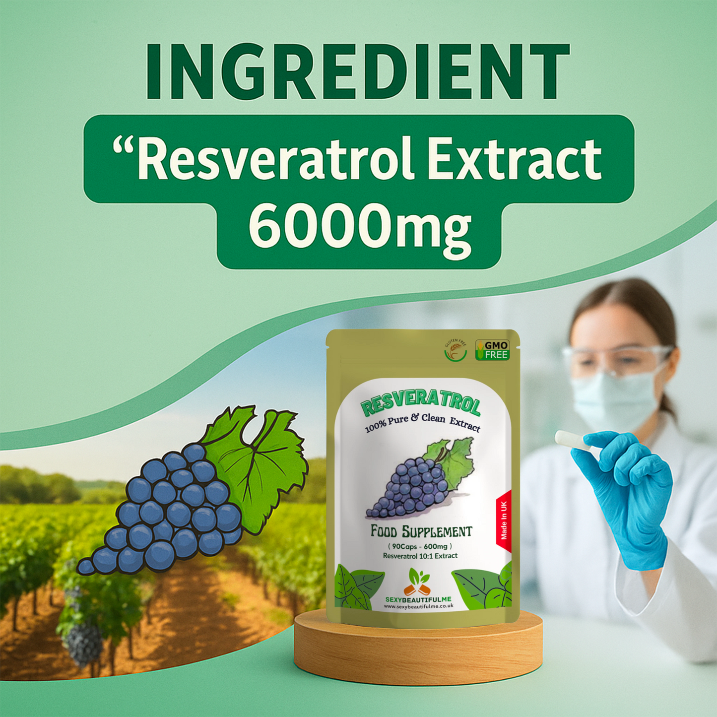 Resveratrol Extract Capsules 600mg-(50%Trans-Resveratrol 300mg)-Skin Health