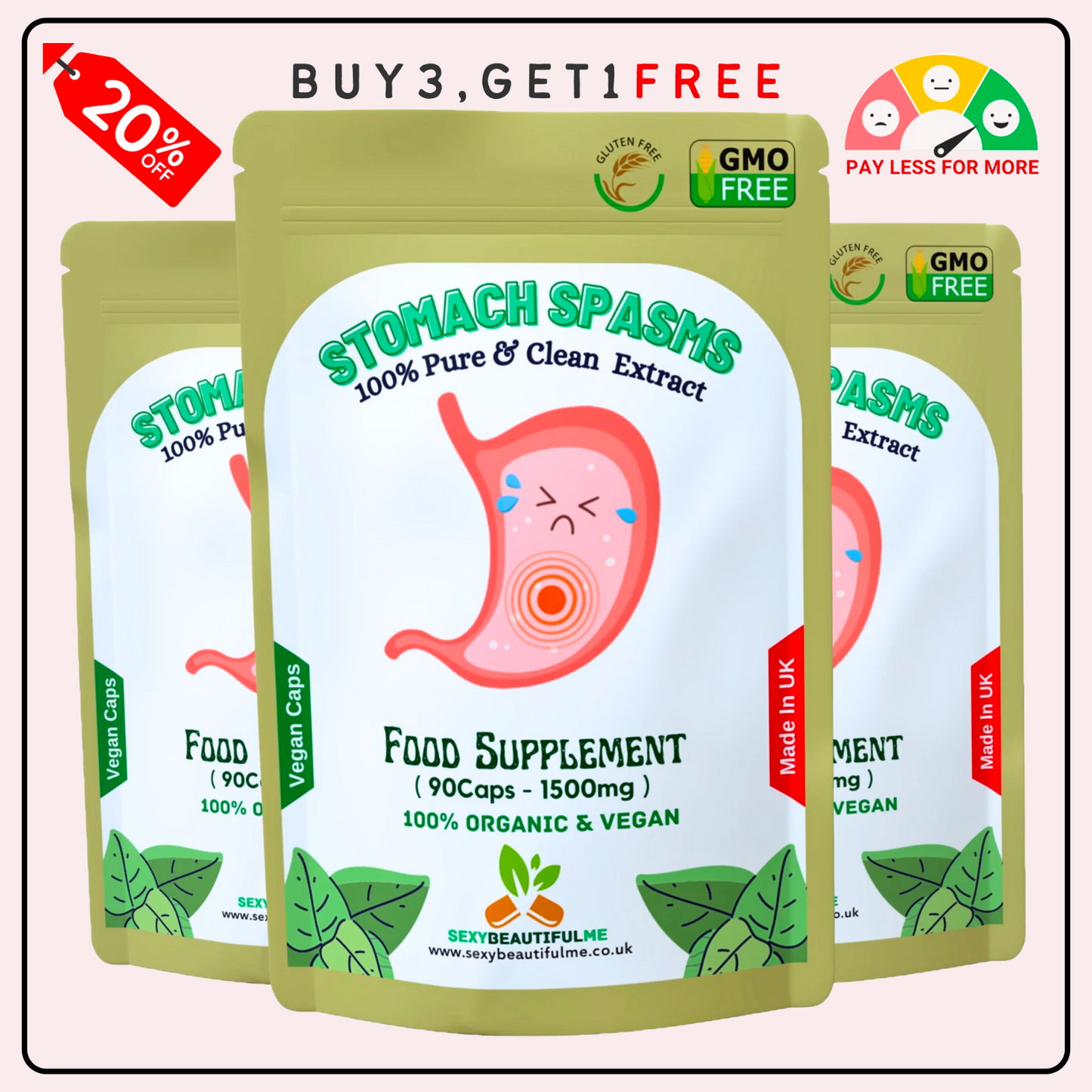 Stomach Spasms Complex Capsules 1500mg–Pain Relief, Gut &Digestive Support–Vegan