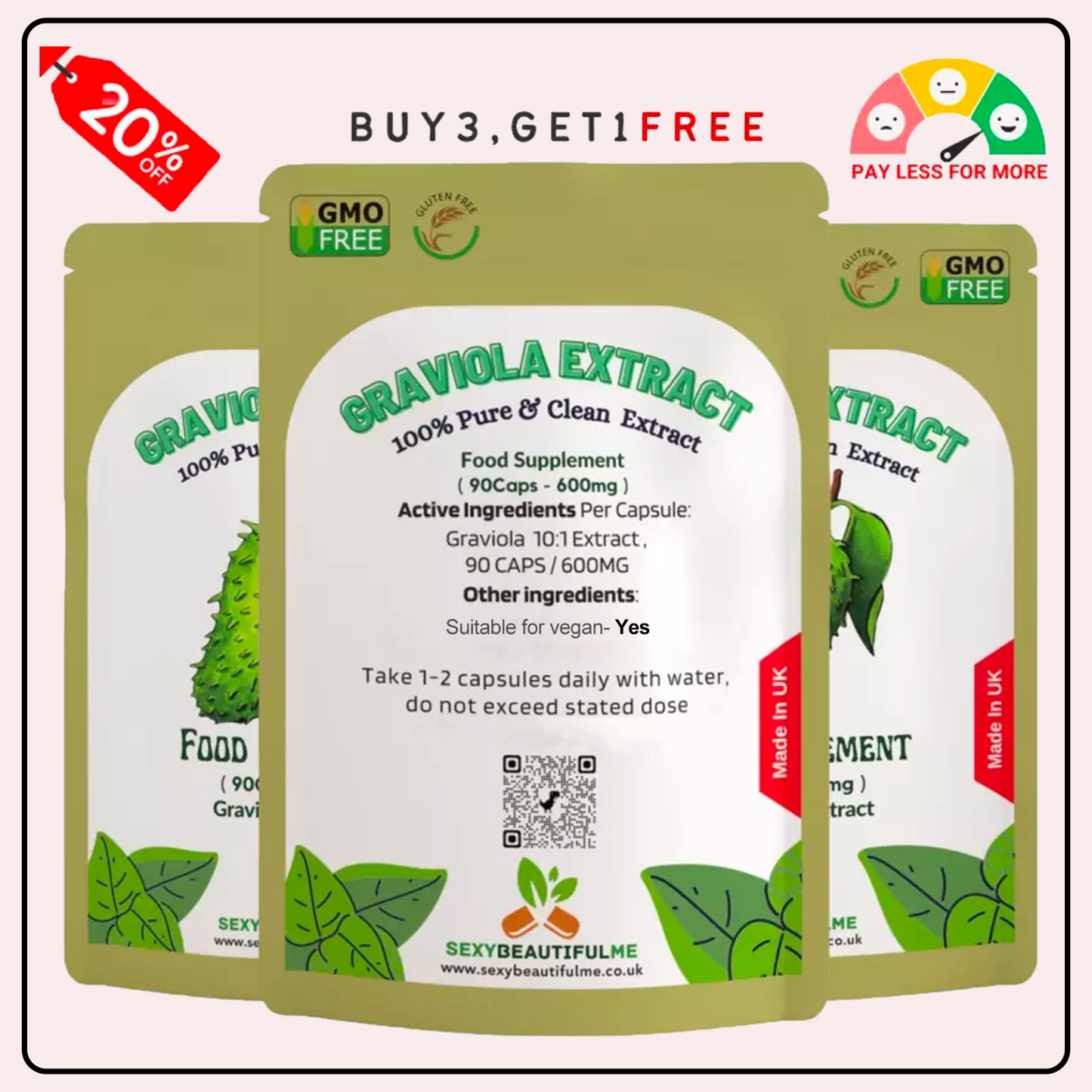 Graviola ( Soursop ) Fruit-6000mg Capsules, 10:1 Ex, Antioxidants, Liver Support
