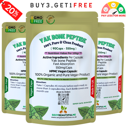 Yak Bone Collagen Capsules 550mg–Bone , Gut & Healthy Hair , Skin Support-Vegan