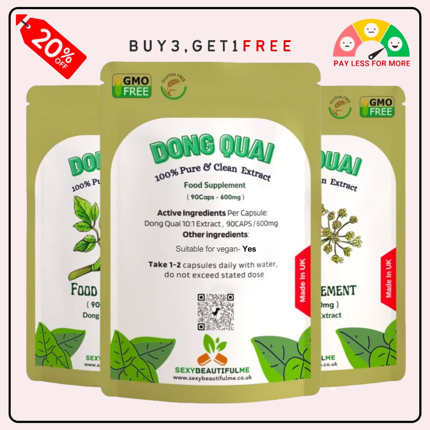 Dong Quai Extract Capsules 6000 mg Equivalent–High Strength 10:1-Vegan & Natural