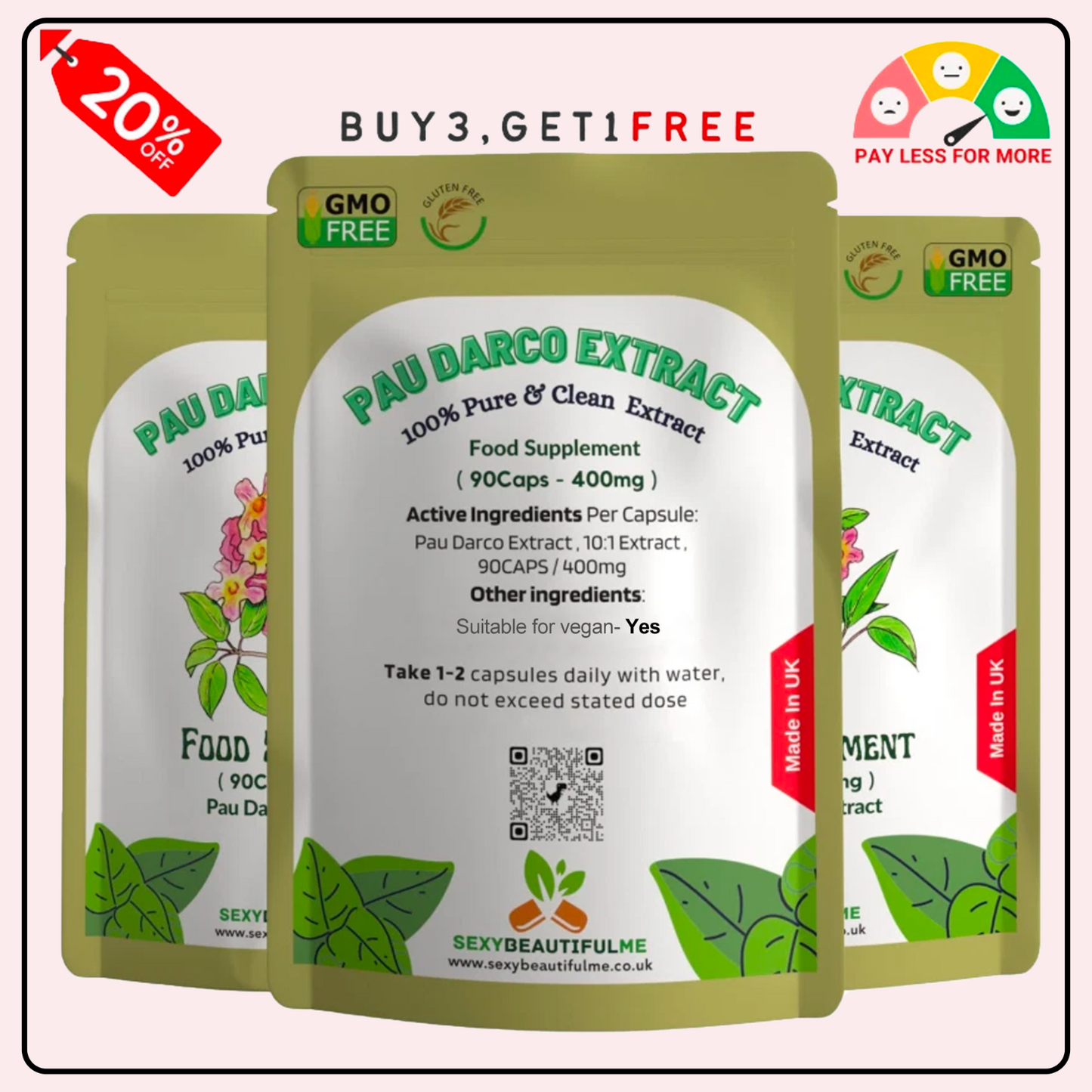 Pau D'arco Capsules 4000mg -Vegan Capsule- Anti-Inflammation -100% Natural