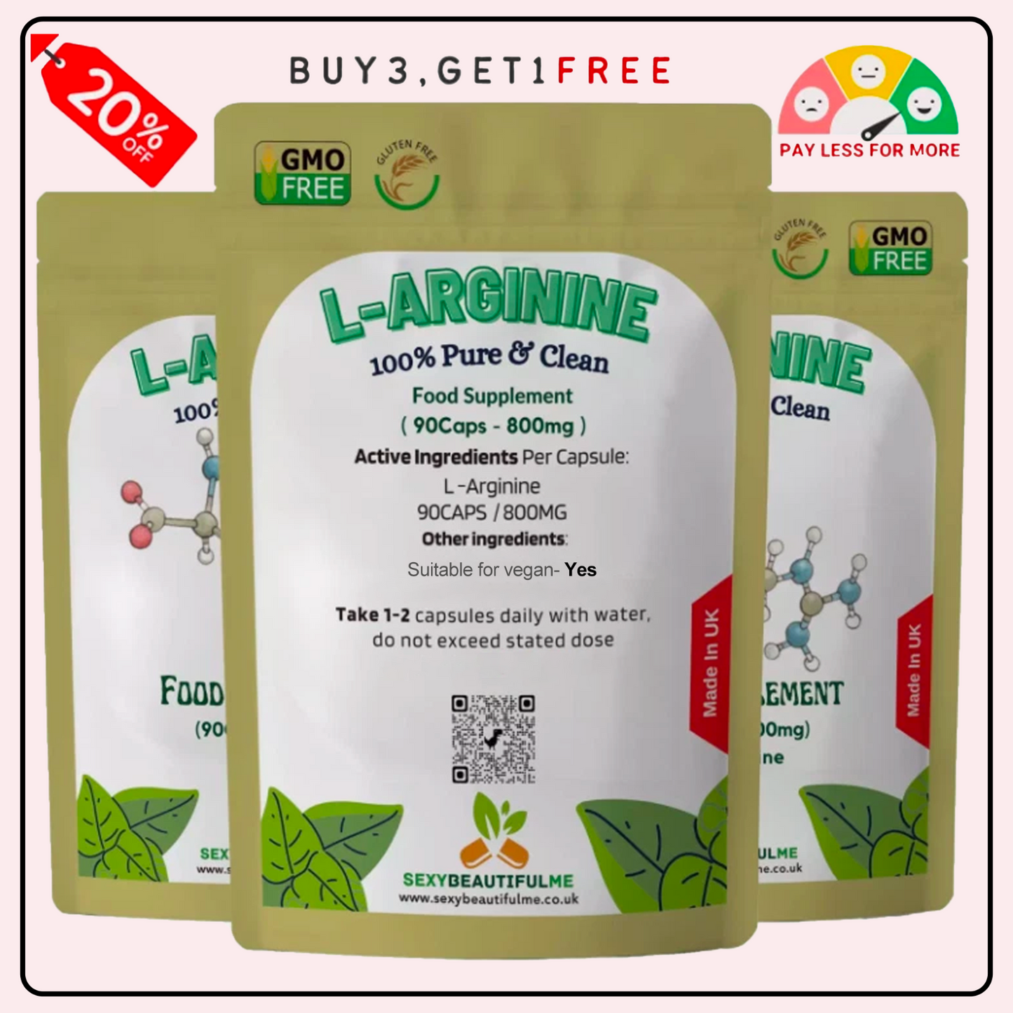 L-Arginine 800mg | Muscle &Workout Support | Natural Energy &Recovery | Veg Caps