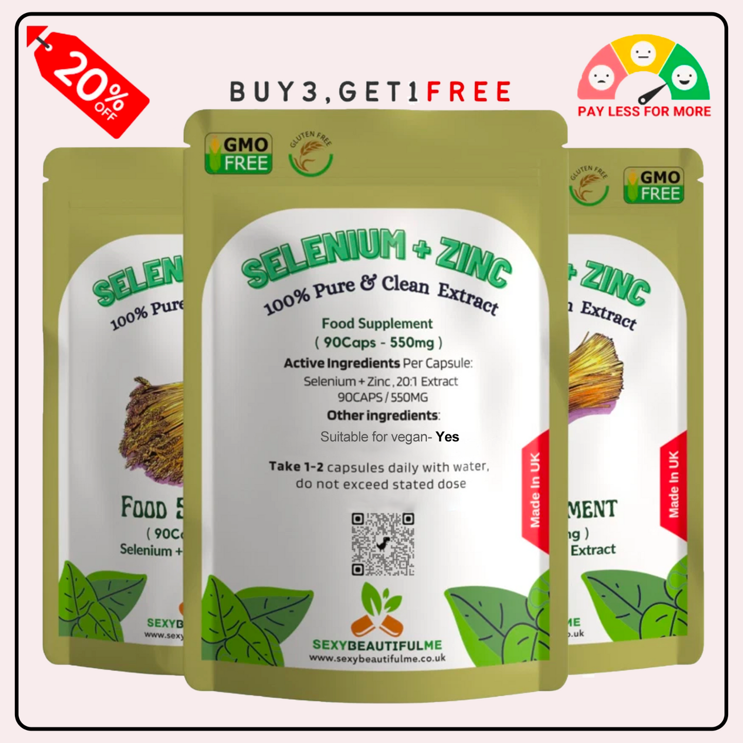 Zinc+ Selenium Complex Capsules, 550mg-Skin&Hair Health-100% Natural & Strong