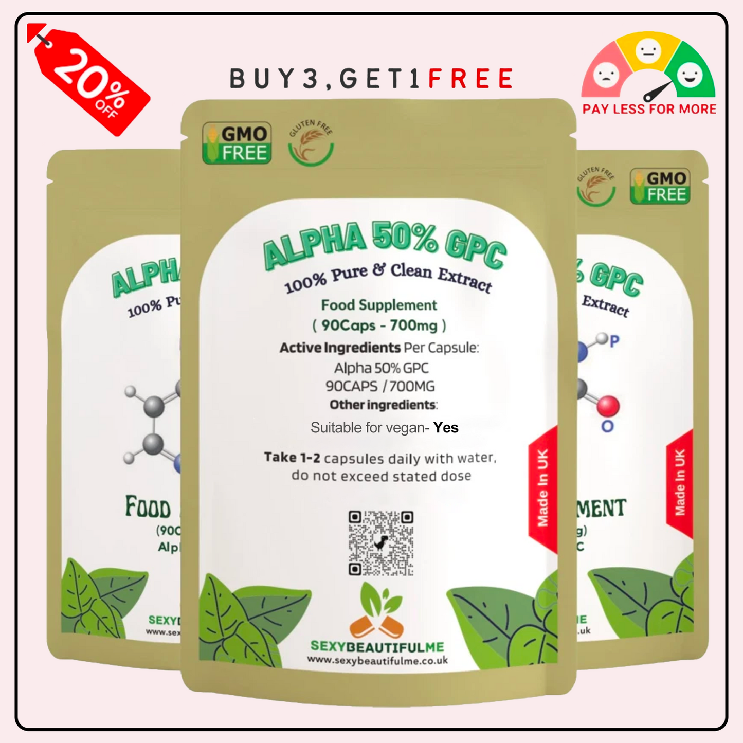 Alpha 50% GPC 700mg Capsules-Effective&Veg Caps -Cognitive & Athletes Support